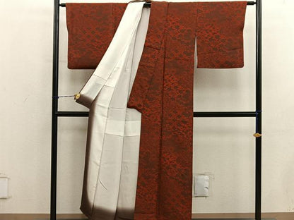 平和屋着物■上質な小紋　型染め　花唐草文　鬼しぼ縮緬　正絹　逸品　BAAY1363mz
