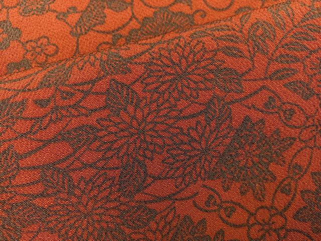 平和屋着物■上質な小紋　型染め　花唐草文　鬼しぼ縮緬　正絹　逸品　BAAY1363mz