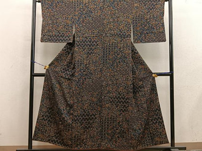 平和屋着物■上質な小紋　更紗花文　一珍染　正絹　逸品　BAAY1366mz