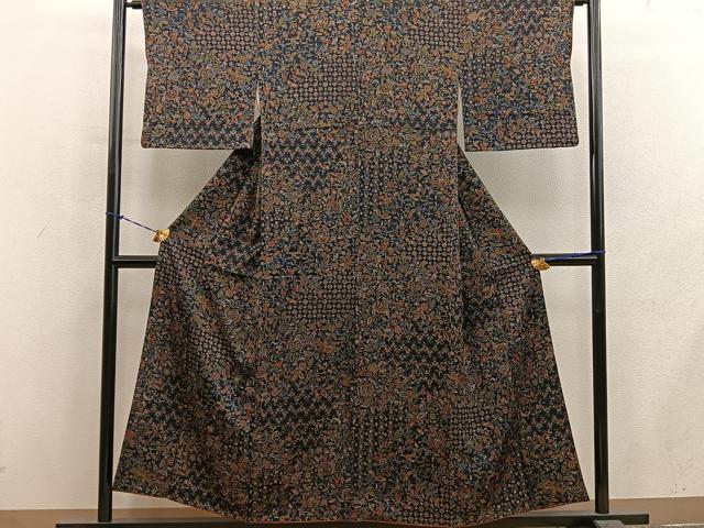 平和屋着物■上質な小紋　更紗花文　一珍染　正絹　逸品　BAAY1366mz