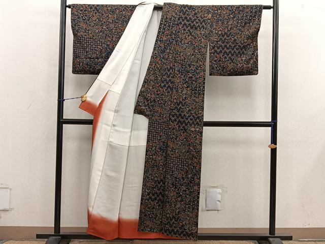 平和屋着物■上質な小紋　更紗花文　一珍染　正絹　逸品　BAAY1366mz