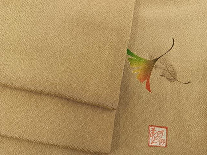 平和屋着物●上質な色無地　作家物　卵色　鬼しぼ縮緬　正絹　逸品　BAAY1372mz