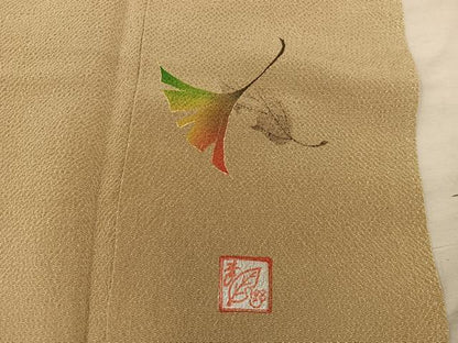 平和屋着物●上質な色無地　作家物　卵色　鬼しぼ縮緬　正絹　逸品　BAAY1372mz