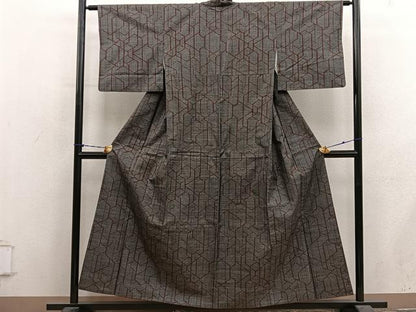 平和屋着物■本場大島紬　7マルキ　幾何学文様　正絹　逸品　BAAY1374mz
