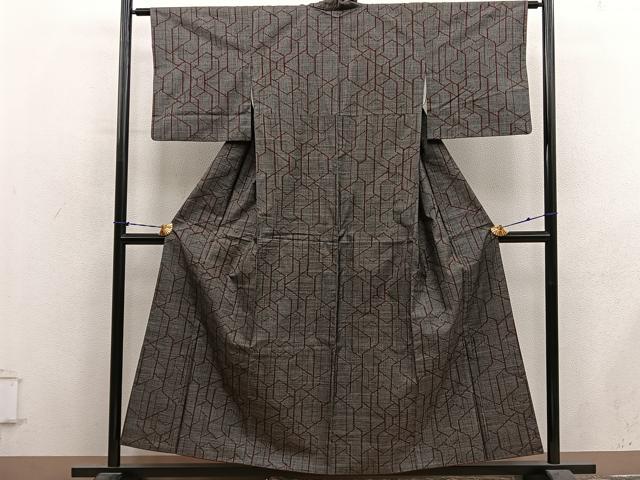 平和屋着物■本場大島紬　7マルキ　幾何学文様　正絹　逸品　BAAY1374mz