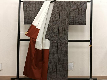 平和屋着物■本場大島紬　7マルキ　幾何学文様　正絹　逸品　BAAY1374mz
