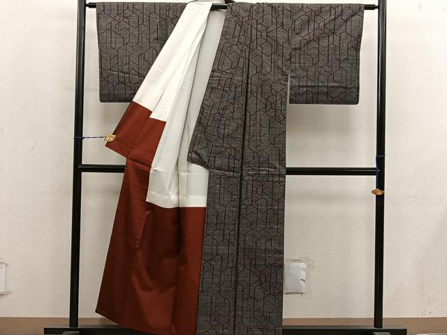 平和屋着物■本場大島紬　7マルキ　幾何学文様　正絹　逸品　BAAY1374mz