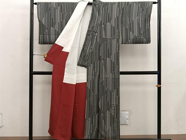 平和屋着物■上質な小紋　縞　正絹　逸品　BAAY1390mz