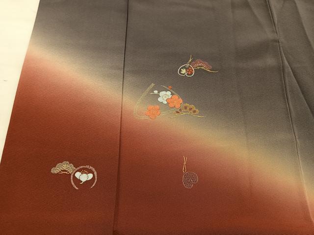 平和屋着物●訪問着　総刺繍　梅花文　暈し染め　金糸　正絹　逸品　BAAY1401mz