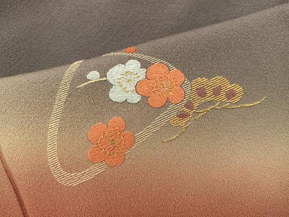 平和屋着物●訪問着　総刺繍　梅花文　暈し染め　金糸　正絹　逸品　BAAY1401mz