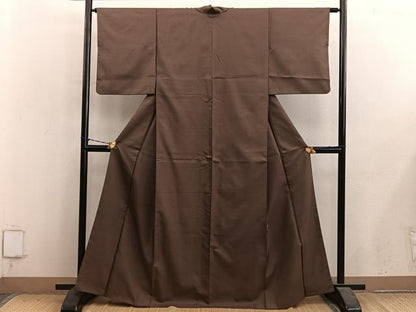平和屋着物●上質な紬　黒茶色　正絹　逸品　BAAY1407mz