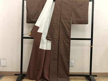 平和屋着物●上質な紬　黒茶色　正絹　逸品　BAAY1407mz