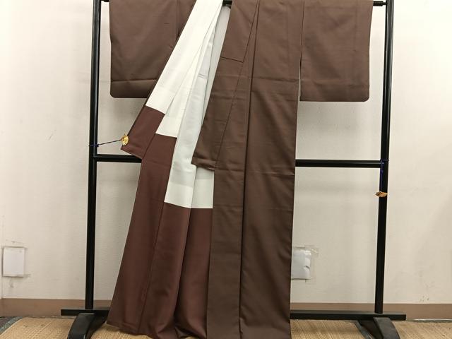 平和屋着物●上質な紬　黒茶色　正絹　逸品　BAAY1407mz