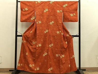 平和屋着物■上質な小紋　紬地　亀甲花文　正絹　逸品　BAAY1416mz