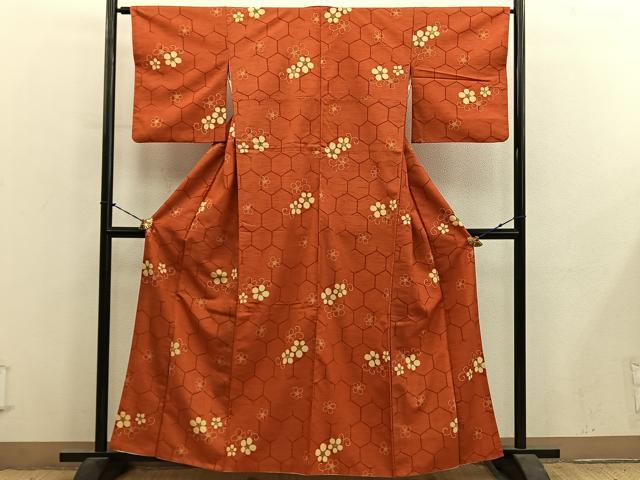 平和屋着物■上質な小紋　紬地　亀甲花文　正絹　逸品　BAAY1416mz