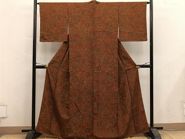 平和屋着物●上質な小紋　更紗花文　正絹　逸品　未使用　BAAY1421mz