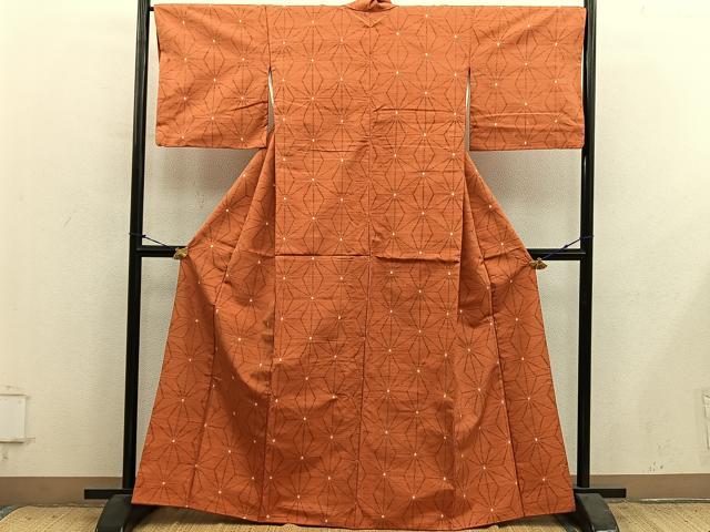 平和屋着物■上質な紬　麻の葉文様　正絹　逸品　BAAY1422mz