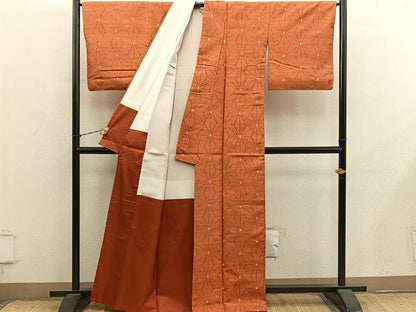 平和屋着物■上質な紬　麻の葉文様　正絹　逸品　BAAY1422mz