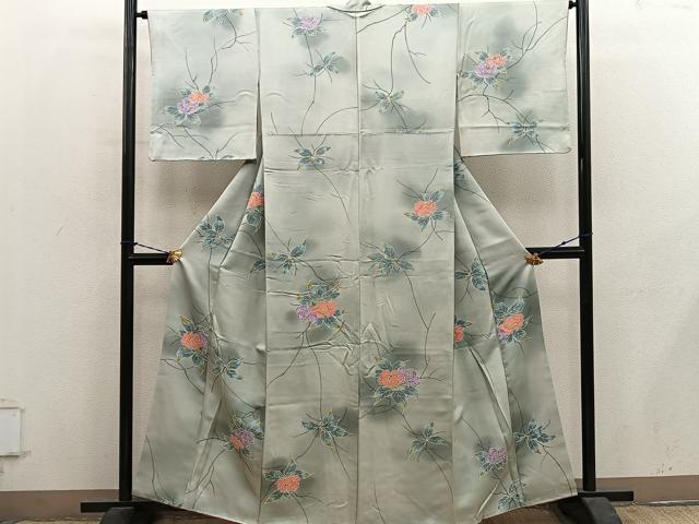平和屋着物■上質な小紋　友禅　枝花文　暈し染め　正絹　逸品　BAAY1428mz