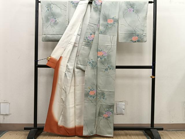 平和屋着物■上質な小紋　友禅　枝花文　暈し染め　正絹　逸品　BAAY1428mz