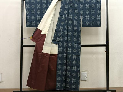 平和屋着物■上質な紬　幾何学文様　正絹　逸品　BAAY1431mz