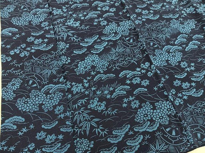 平和屋着物●上質な小紋　藍　型染め　菊花文　正絹　逸品　BAAY1434mz