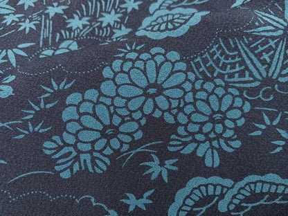 平和屋着物●上質な小紋　藍　型染め　菊花文　正絹　逸品　BAAY1434mz
