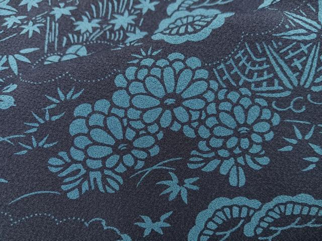 平和屋着物●上質な小紋　藍　型染め　菊花文　正絹　逸品　BAAY1434mz