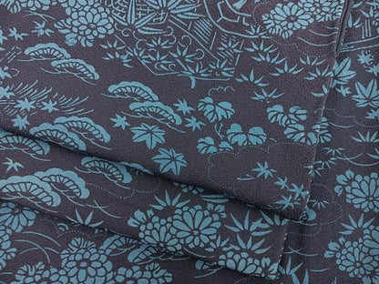 平和屋着物●上質な小紋　藍　型染め　菊花文　正絹　逸品　BAAY1434mz