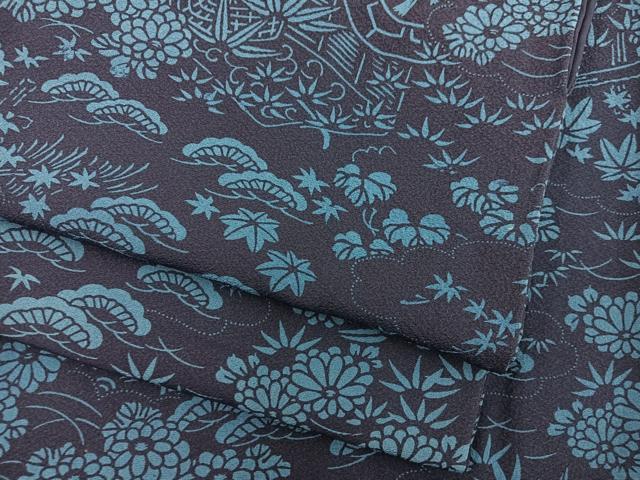 平和屋着物●上質な小紋　藍　型染め　菊花文　正絹　逸品　BAAY1434mz