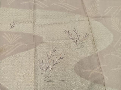 平和屋着物■訪問着　刺繍　草葉文　銀彩　正絹　逸品　BAAY1461mz