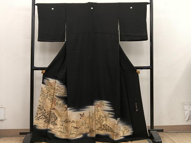 平和屋着物●豪華黒留袖　南天福寿　寿光織　暈し染め　金糸　正絹　逸品　BAAY1463mz