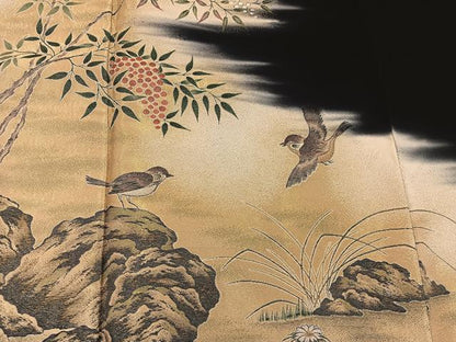 平和屋着物●豪華黒留袖　南天福寿　寿光織　暈し染め　金糸　正絹　逸品　BAAY1463mz