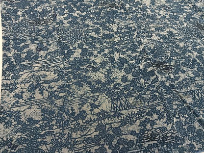 平和屋着物●上質な小紋　藍　型染め　風景花文　お召縮緬　正絹　逸品　BAAY1465mz