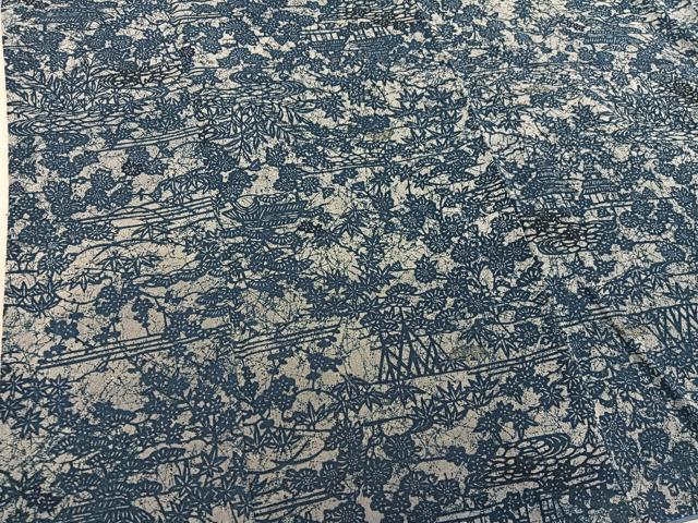 平和屋着物●上質な小紋　藍　型染め　風景花文　お召縮緬　正絹　逸品　BAAY1465mz