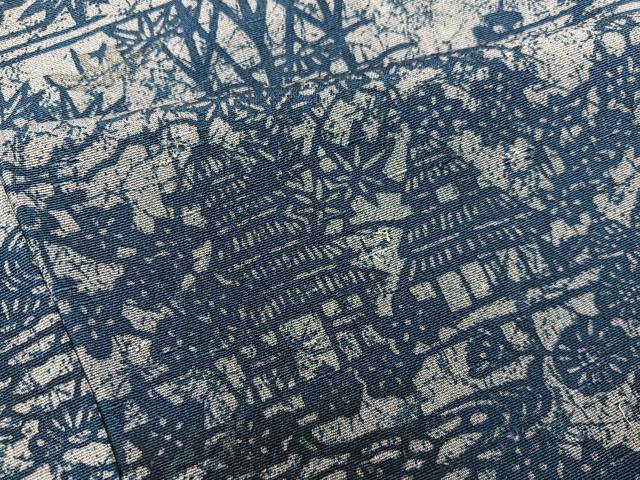 平和屋着物●上質な小紋　藍　型染め　風景花文　お召縮緬　正絹　逸品　BAAY1465mz