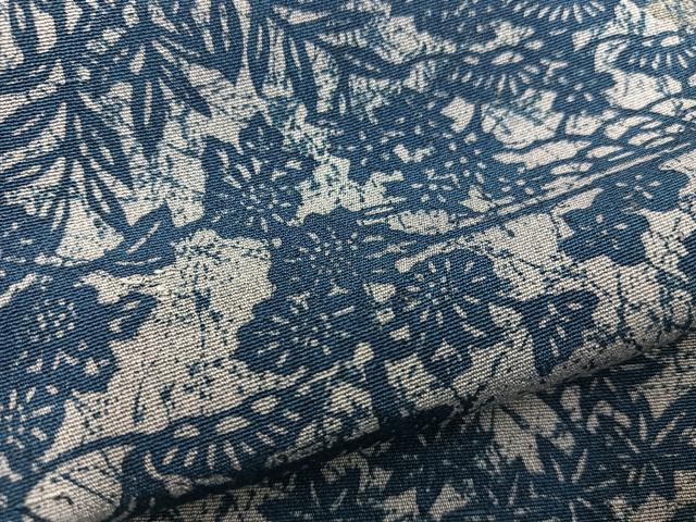 平和屋着物●上質な小紋　藍　型染め　風景花文　お召縮緬　正絹　逸品　BAAY1465mz