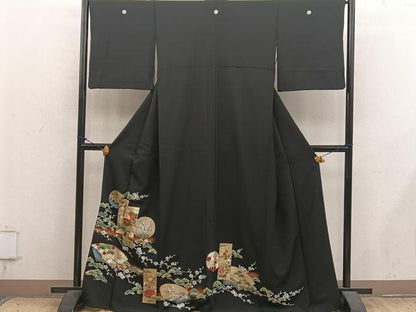 平和屋着物■豪華黒留袖　駒刺繍　短冊菊花文　暈し染め　金彩　正絹　逸品　BAAY1475mz