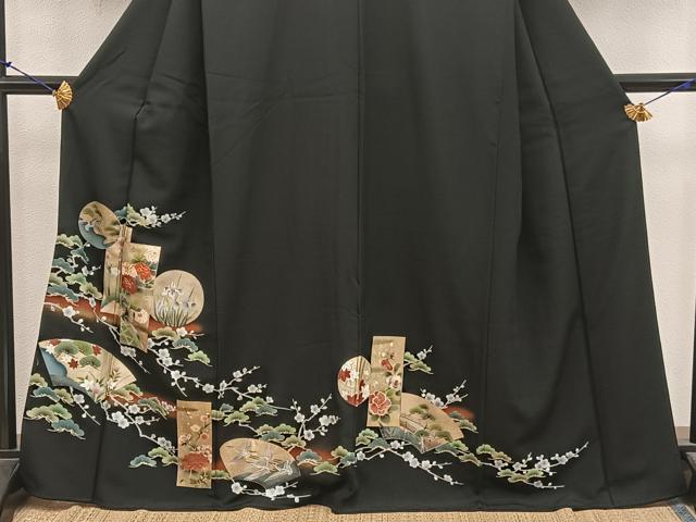 平和屋着物■豪華黒留袖　駒刺繍　短冊菊花文　暈し染め　金彩　正絹　逸品　BAAY1475mz