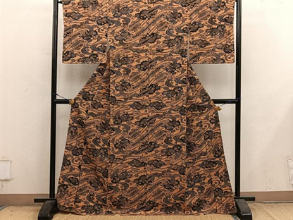 平和屋着物●上質な小紋　型染め　流水花文　正絹　逸品　未使用　BAAY1480mz