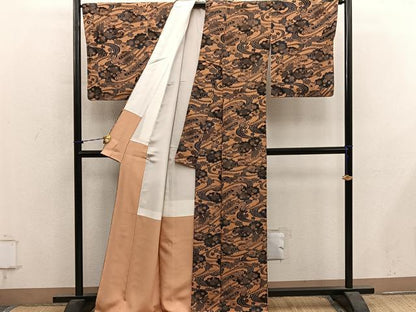 平和屋着物●上質な小紋　型染め　流水花文　正絹　逸品　未使用　BAAY1480mz