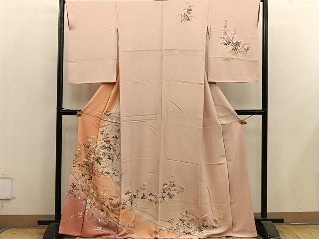 平和屋着物●訪問着　枝花文　暈し染め　金彩　正絹　逸品　BAAY1484mz