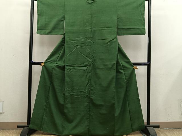 平和屋着物■上質な紬　千歳緑色　正絹　逸品　BAAY1487mz