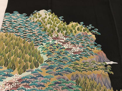 平和屋着物●豪華黒留袖　友禅　作家物　樹林風景文　正絹　逸品　BAAY1500mz