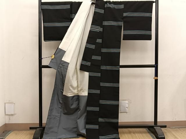平和屋着物■本場大島紬　横段文　正絹　逸品　BAAY1572mz
