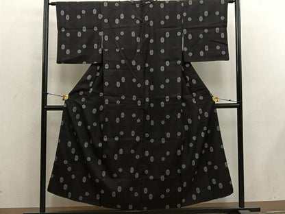 平和屋着物■上質な紬　菱花文　割り込み絣　地空き　正絹　逸品　BAAY1576mz