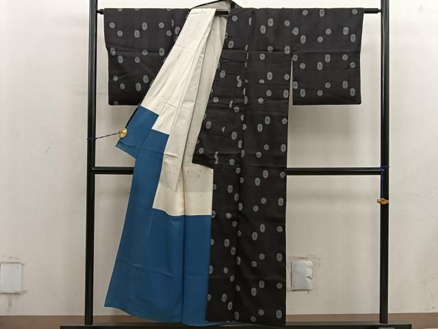 平和屋着物■上質な紬　菱花文　割り込み絣　地空き　正絹　逸品　BAAY1576mz