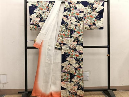 平和屋着物■上質な小紋　扇面御所車花文　正絹　逸品　BAAY1592mz