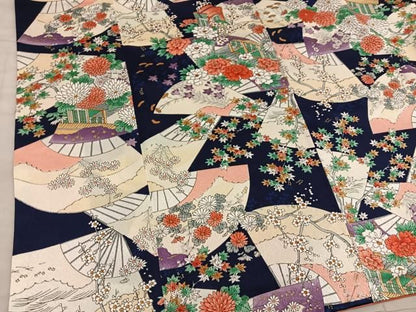 平和屋着物■上質な小紋　扇面御所車花文　正絹　逸品　BAAY1592mz