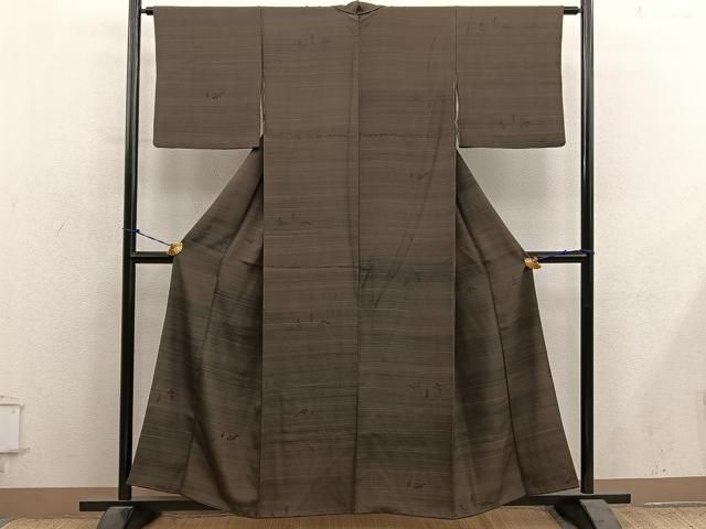 平和屋着物■上質な小紋　横段草葉文　正絹　逸品　BAAY1597mz